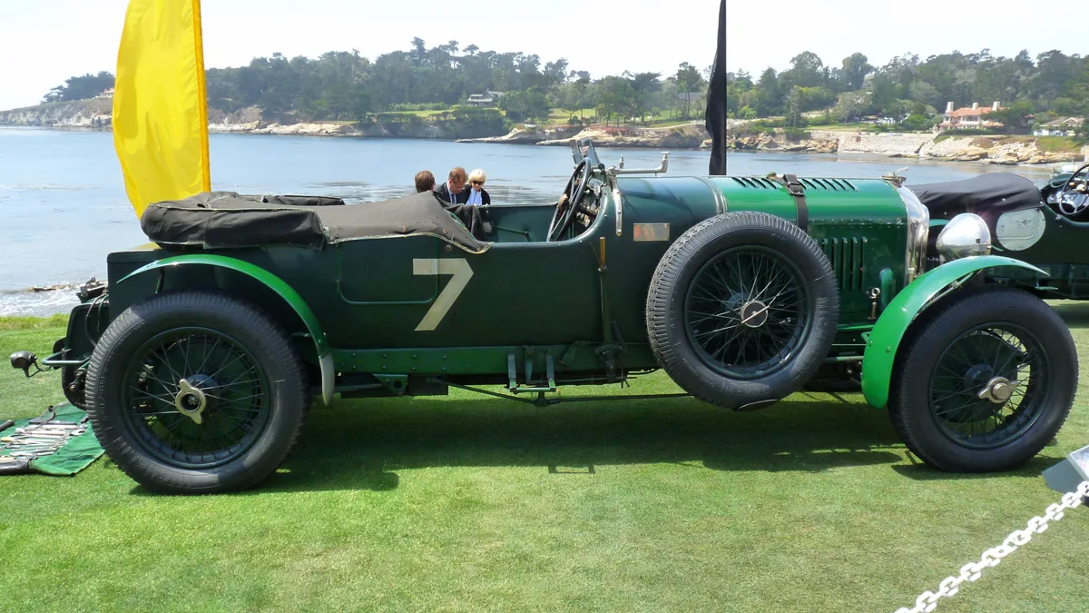 Bentley 4.5 Litre sports car in dark British racing green, the color British teams carried at Le Mans