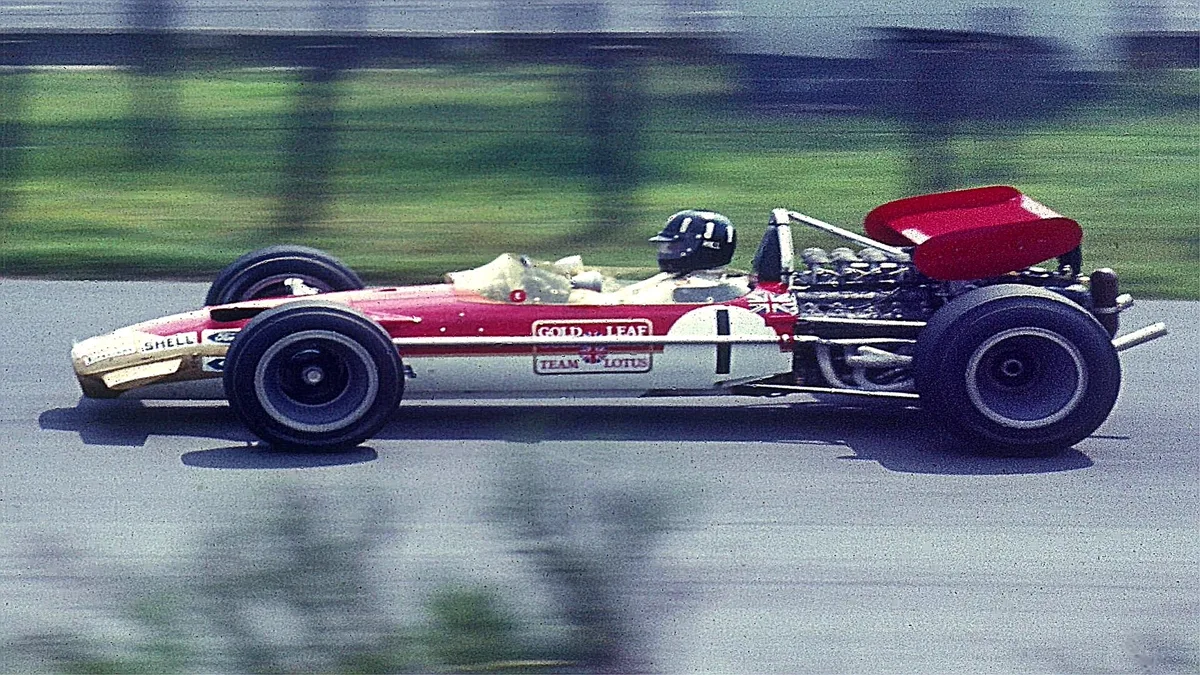 First Commercial Formula One Livery on Lotus 49 Lotus 49 Grand Prix car in the first commercial racing livery
