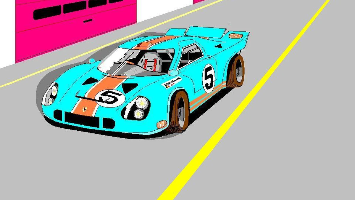 Porsche 917 short tail endurance racer displaying powder blue and orange livery